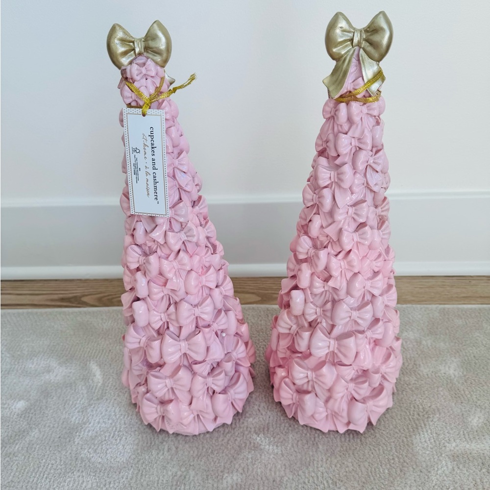 Cupcakes & Cashmere Pink Gold Bow Tree Set of 2 Gold Bow Topper NWT